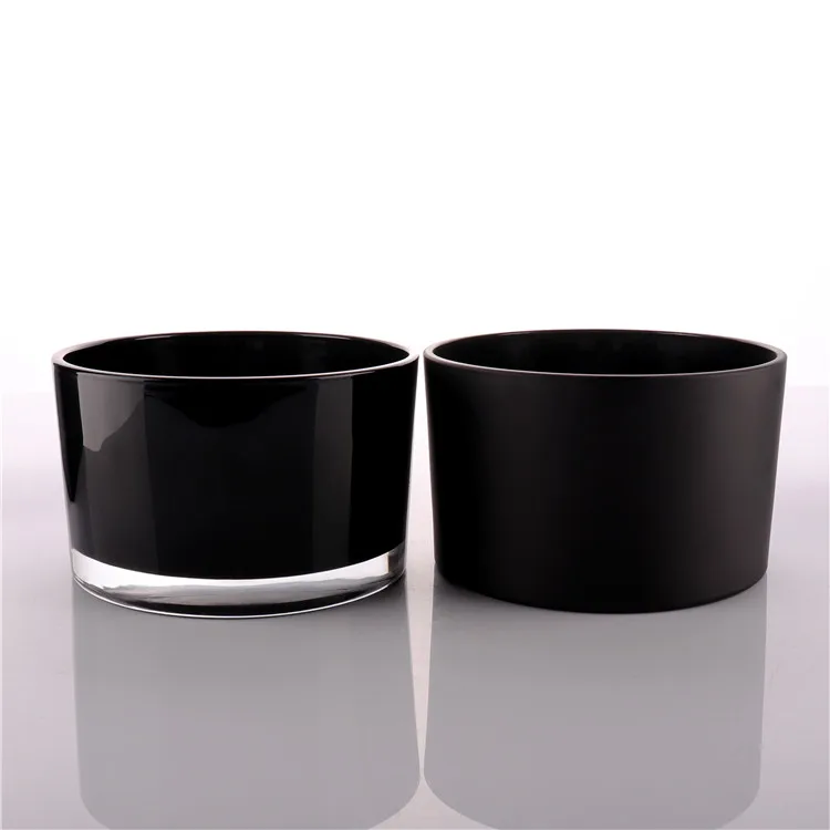 BOYE Wholesale Luxury Large Round Frosted Black Glass Candle Jar With Wooden Lids