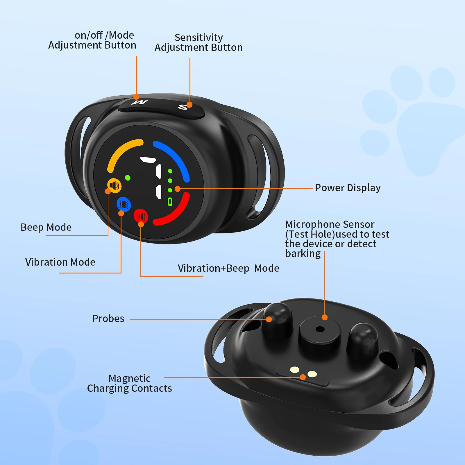 New Design Magnetic Rechargeable Dog Stop Barking Collar No Shock Waterproof Anti Bark Training Collar With LED Screen