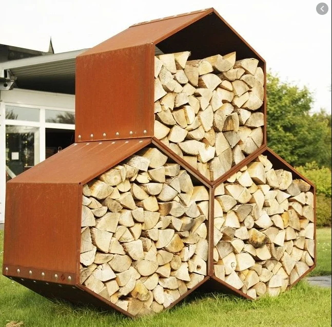 Corten steel garden outdoor pentagon wood storage