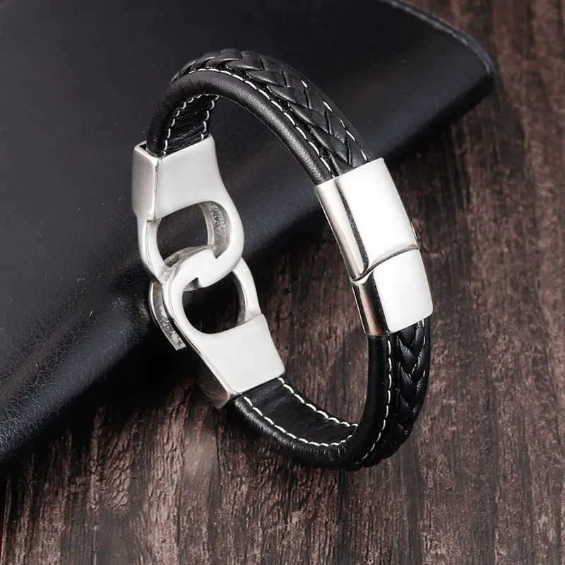Классический мужской кожаный плетеный браслет из титановой стали в европейском и американском стиле оптовая продажа