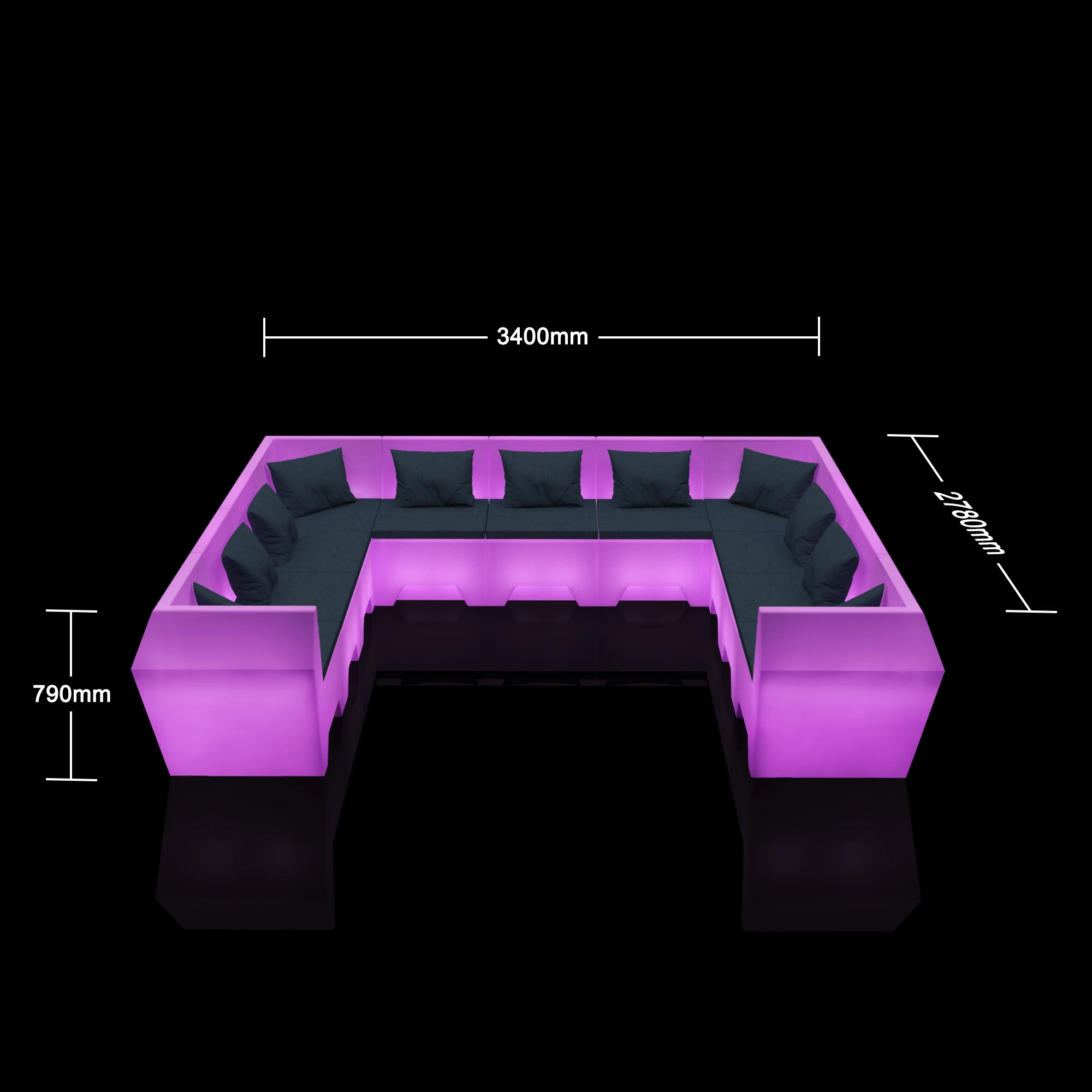Luxurious Light Up Modular Sectional Sofa Outdoor Waterproof Cushions Couch Set Rechargeable Rgb Bar Furniture For Dinner Boat