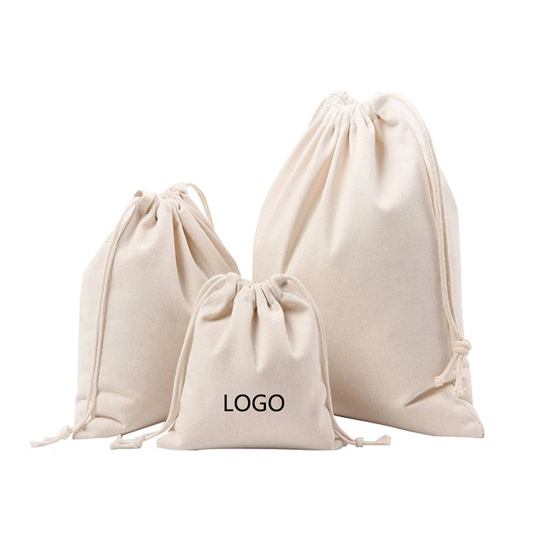 Custom Print Cotton Bag, Organic Muslin Cotton Drawstring Bag, Customized Pouch Canvas Cotton Drawstring Bag