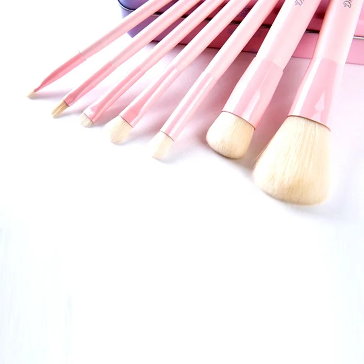 
Hot sale unbreakable iron box 7 pcs pink small makeup brush set wholesale makeup sets 