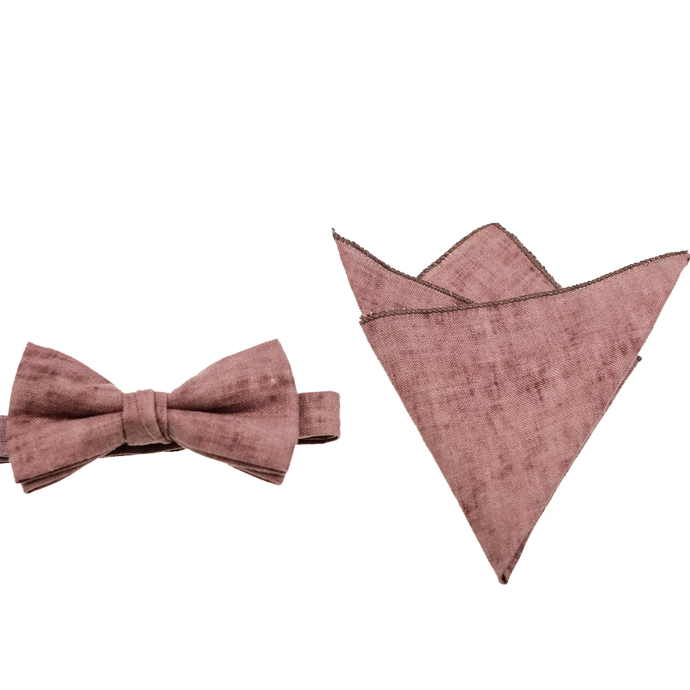 Cuyino 100% лен ручной работы предварительно привязанный галстук-бабочка и носовой платок для мужчин