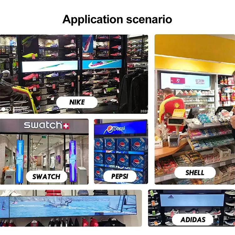 Shelf-Edge Supermarket Advertising Screen Full Color Hd Display P1.25 P1.8 P0.7Cob P0.9Cob Led Stretched Video Display Player
