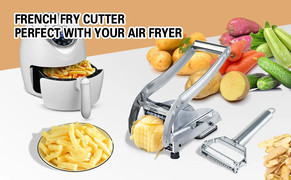 Stainless Steel French Fries Cutter With 2 Blade Manual Chips Potato Slicer Vegetable Chopper