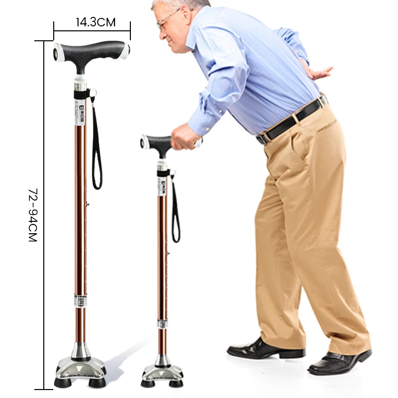 S02-#A#  Adjustable walking stick with led light detachable base old man elderly walking cane