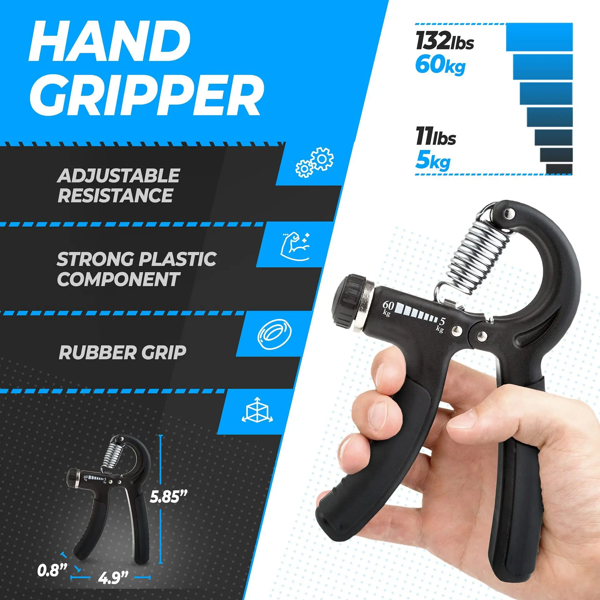 Hand Grip Strengthener Set 5 Pack Strength Training Equipment Forearm Finger Exerciser Adjustable Hand Gripper ,Finger Stretcher