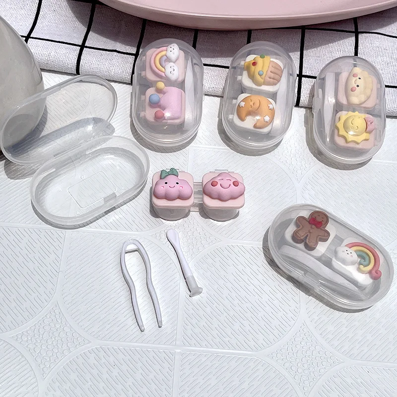 New Model Luxury DIY Contact Lens Cases Box Lens Kit Solution 	Cartoon Case  Kawaii Contact Lenses