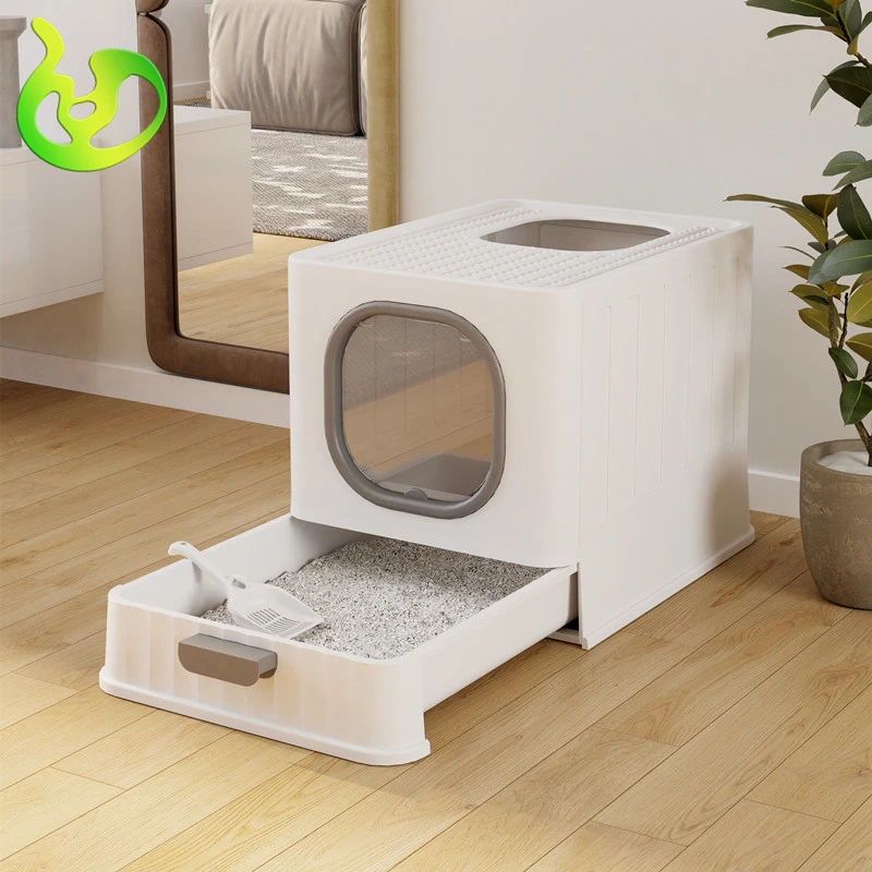 Large Fully Enclosed Plastic Cat Litter Box Foldable Anti-Odor Anti-Splash Cat Toilet Cat Cleaning Supplies Wholesale