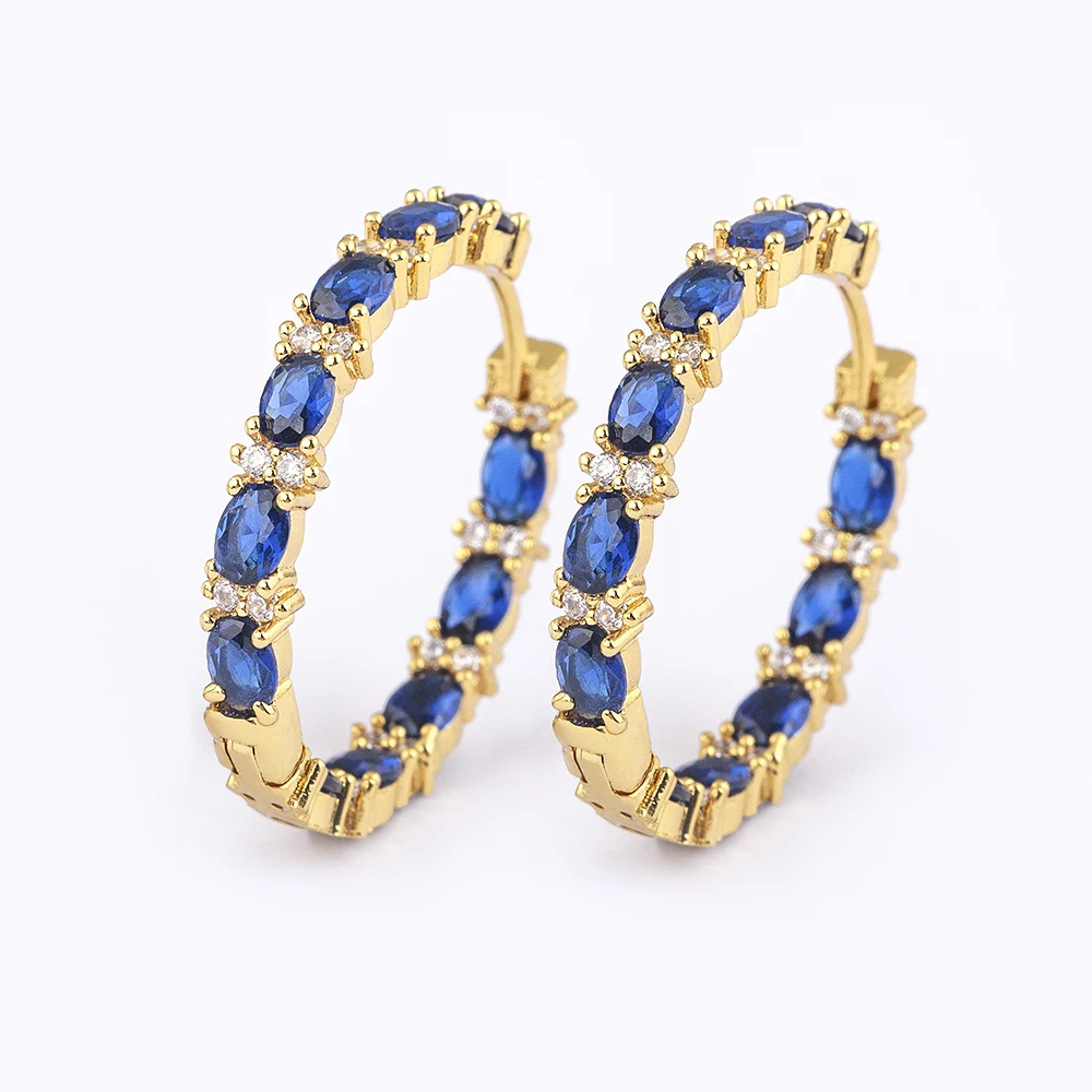 QIKU Luxury Oval Colorful Rhinestone Round Hoop Earrings CZ Copper Beauty Wedding Party Jewelry Gift Personality Customized
