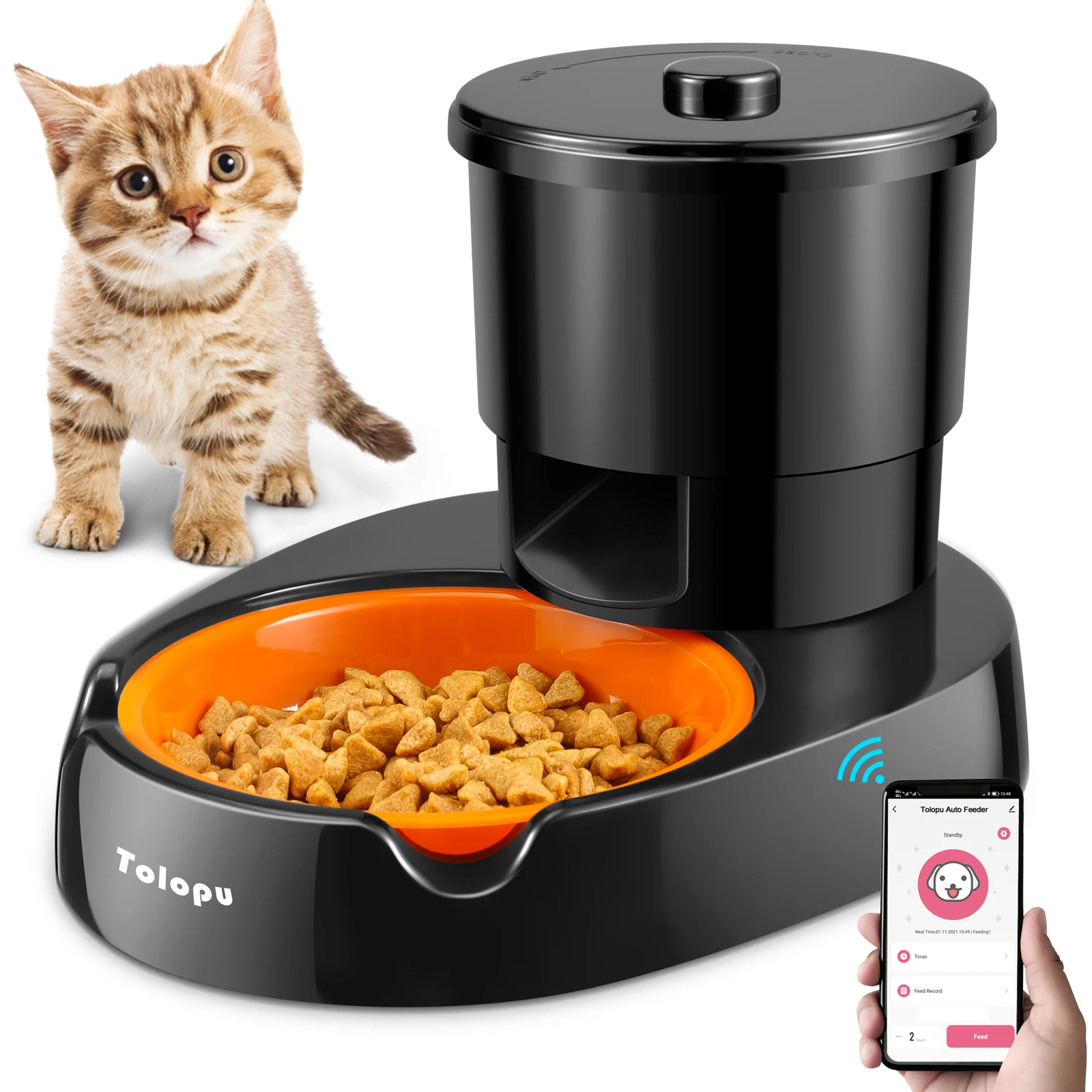 Tolopu easy and fashion  design Smart pet feeder bowl timing  automatic food dispenser by  APP WIFI for travel short journeys (1600395108138)