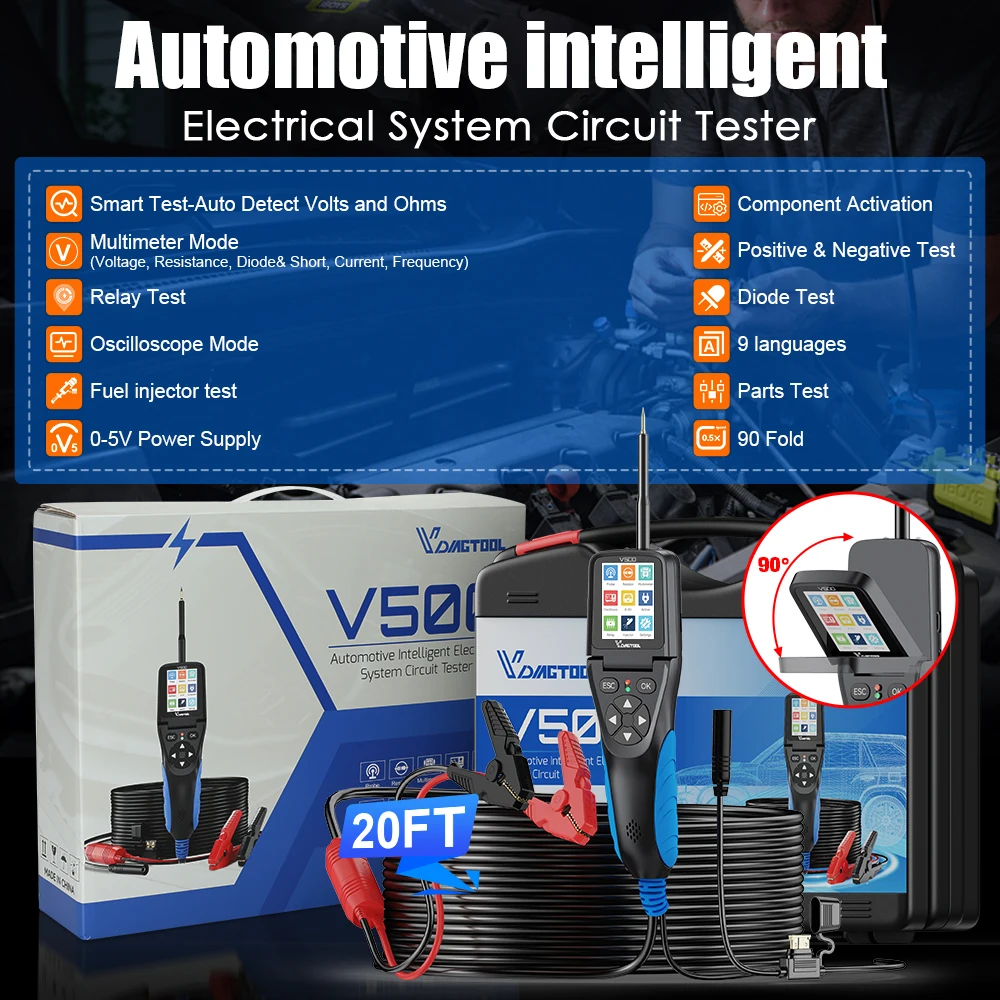 VDIAGTOOL V500 Vehicles Circuit Tester 0.1V~100V Multimeter Test Automotive Electrical System Diagnostic Tools Circuit Probe Kit