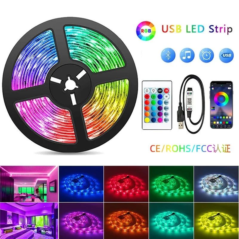 USB RGB светодиодные полосы света 8 мм 60 светодиодов 5 В SMD 5050 Смарт-приложение управление Bluetooth гибкая лента Светодиодная компьютерная телевизионная подсветка