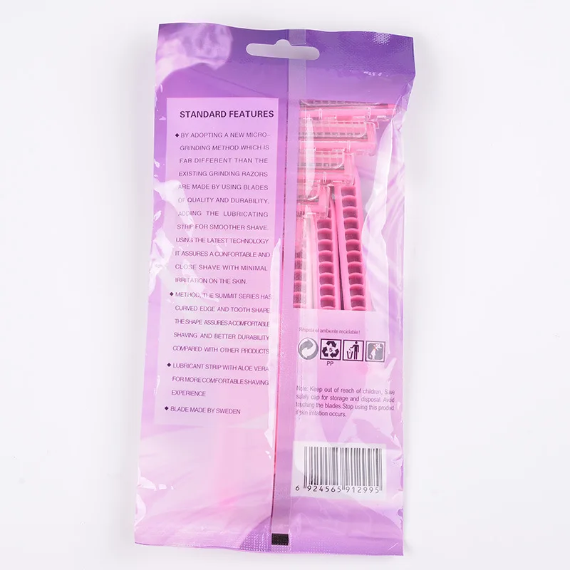 3 blades disposable recycled plastic and rubber handle female lady women disposable shaving razor