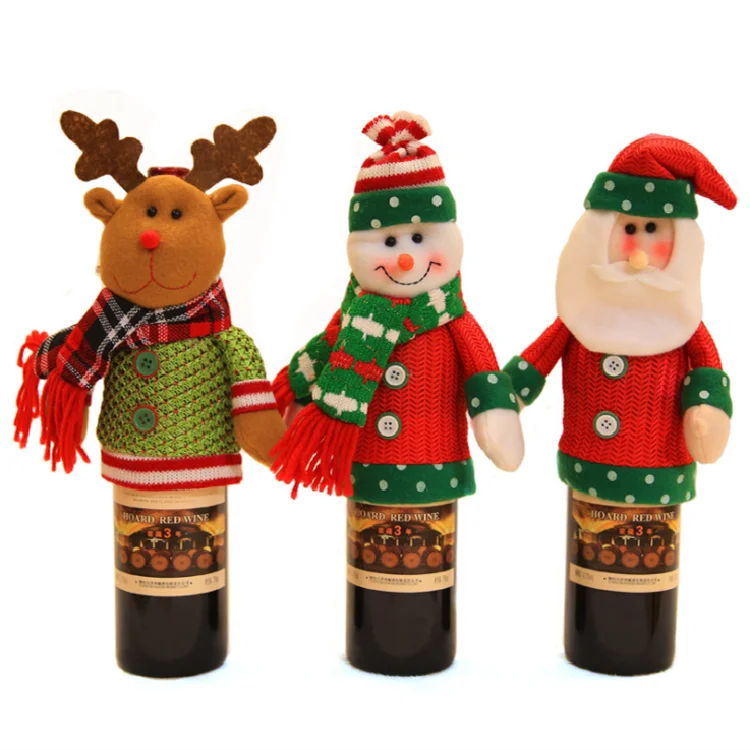 Top Selling Knitted Dolls Christmas Wine Bottle Cover Santa Elk Snowman Toys Kitchen Home Christmas Ornaments