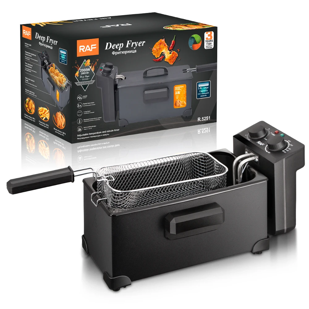 RAF 3L Electric Countertop Deep Fryer with Basket Lid Adjustable Temperature Fried Chicken Shrimp