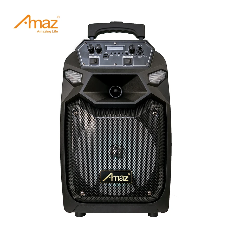 AMAZ 8 inch portable trolley speakers BT FM with LED light