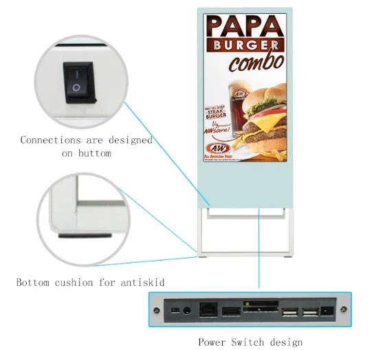 43 49 55 inch PC built in foldable portable android wifi/lan advertising lcd HD digital signage display screen monitor