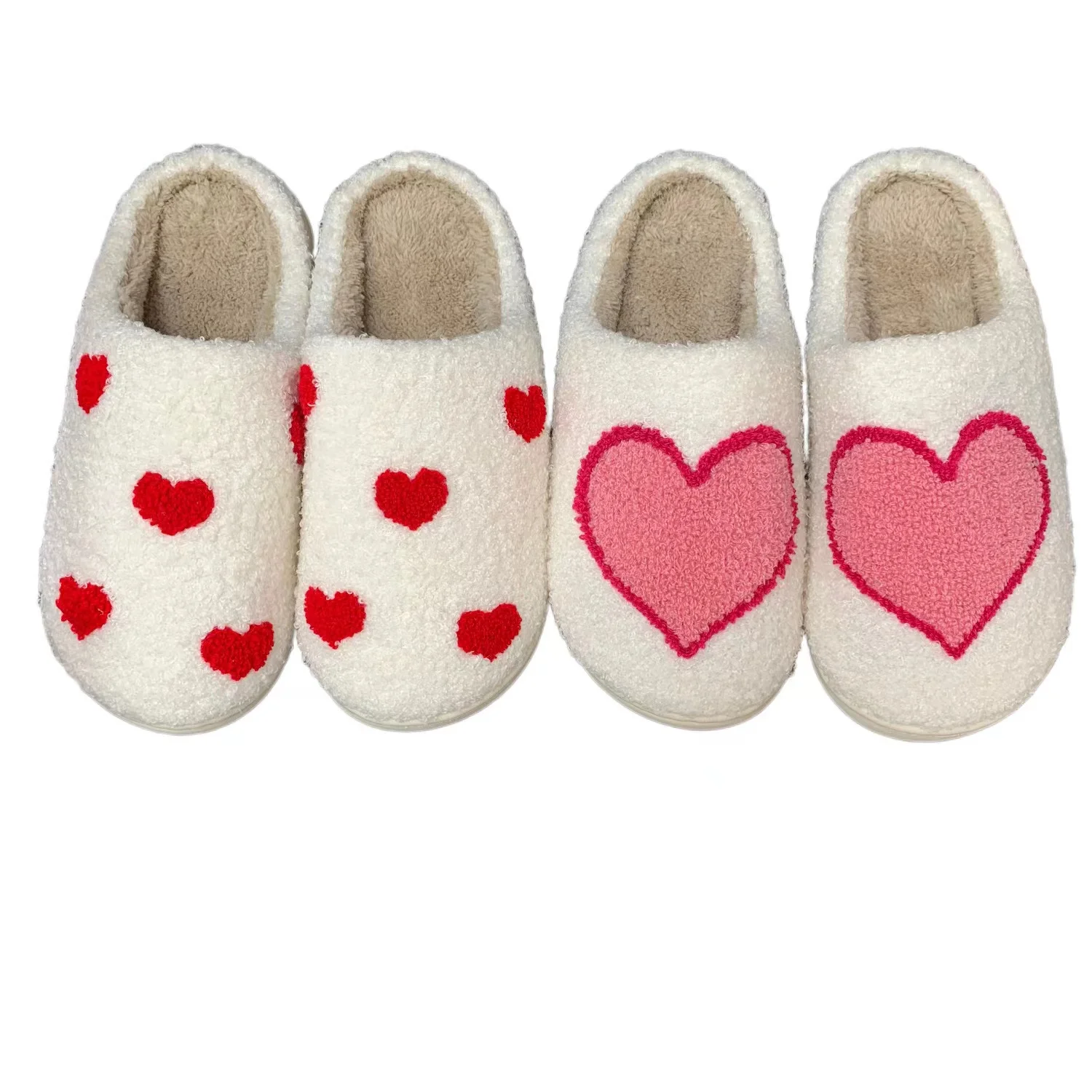 Customized LOGO Wholesale cute heart printed  smiley slipper large size ladies winter indoor flat warm house slippers fo