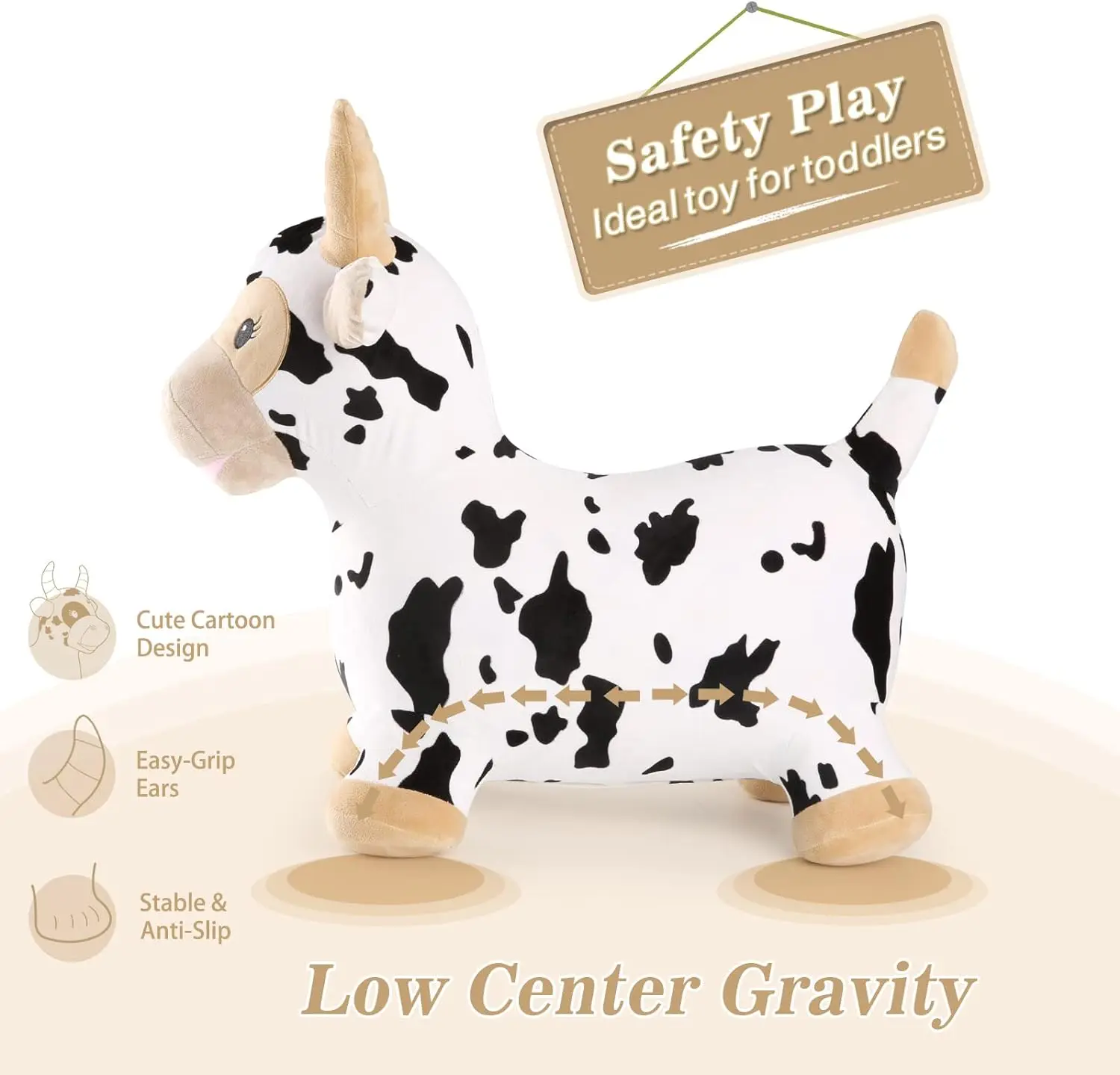 Bouncy Cow Farm Animal Hopper Toys, Ride on Toddler Plush Inflatable Bouncing Bull, Hopping Horse Bouncer