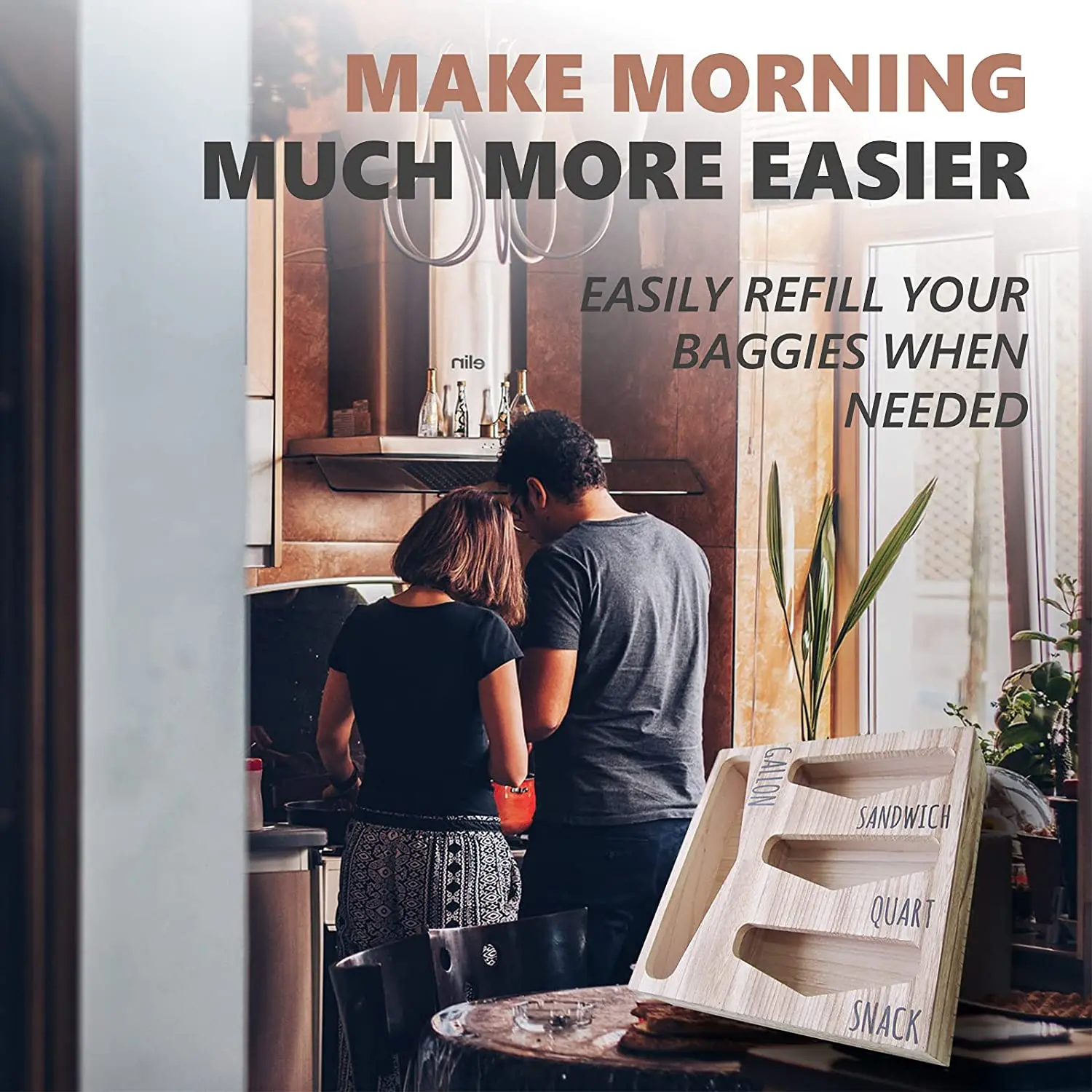 Vonssen Wood Kitchen Ziplock Baggie Dispenser Box for Drawer