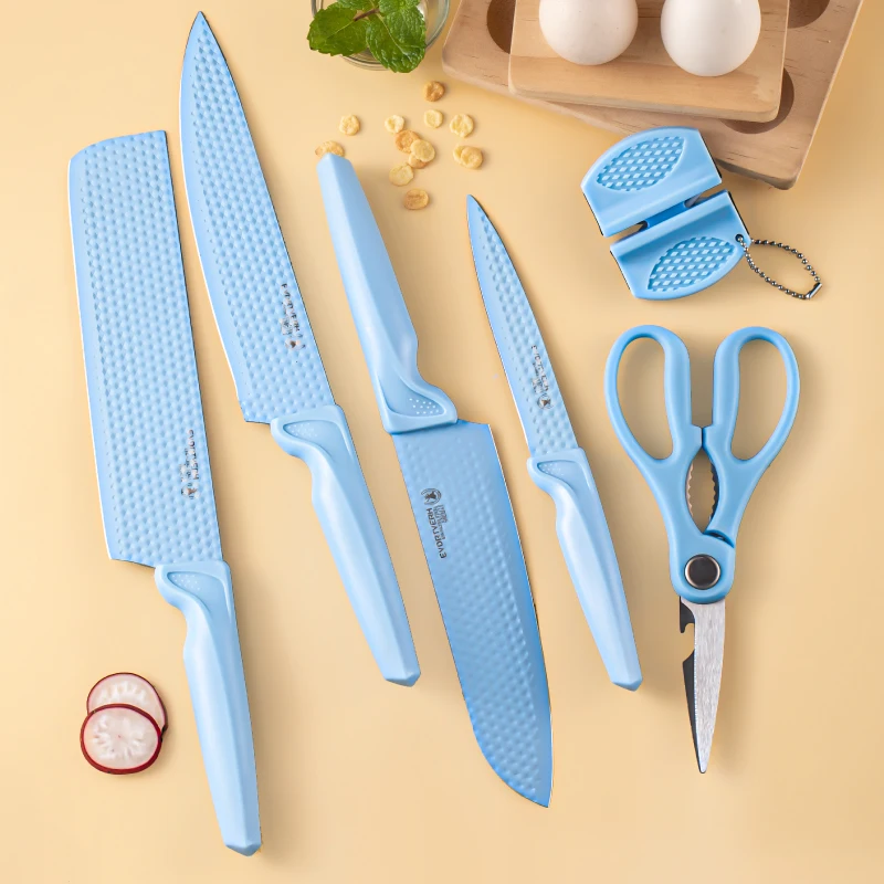 Factory Supply Directly Color Box Diamond Pattern Colorful Non-stick Ceramic 6-piece Knife Set  Chef Kitchen Knife Set