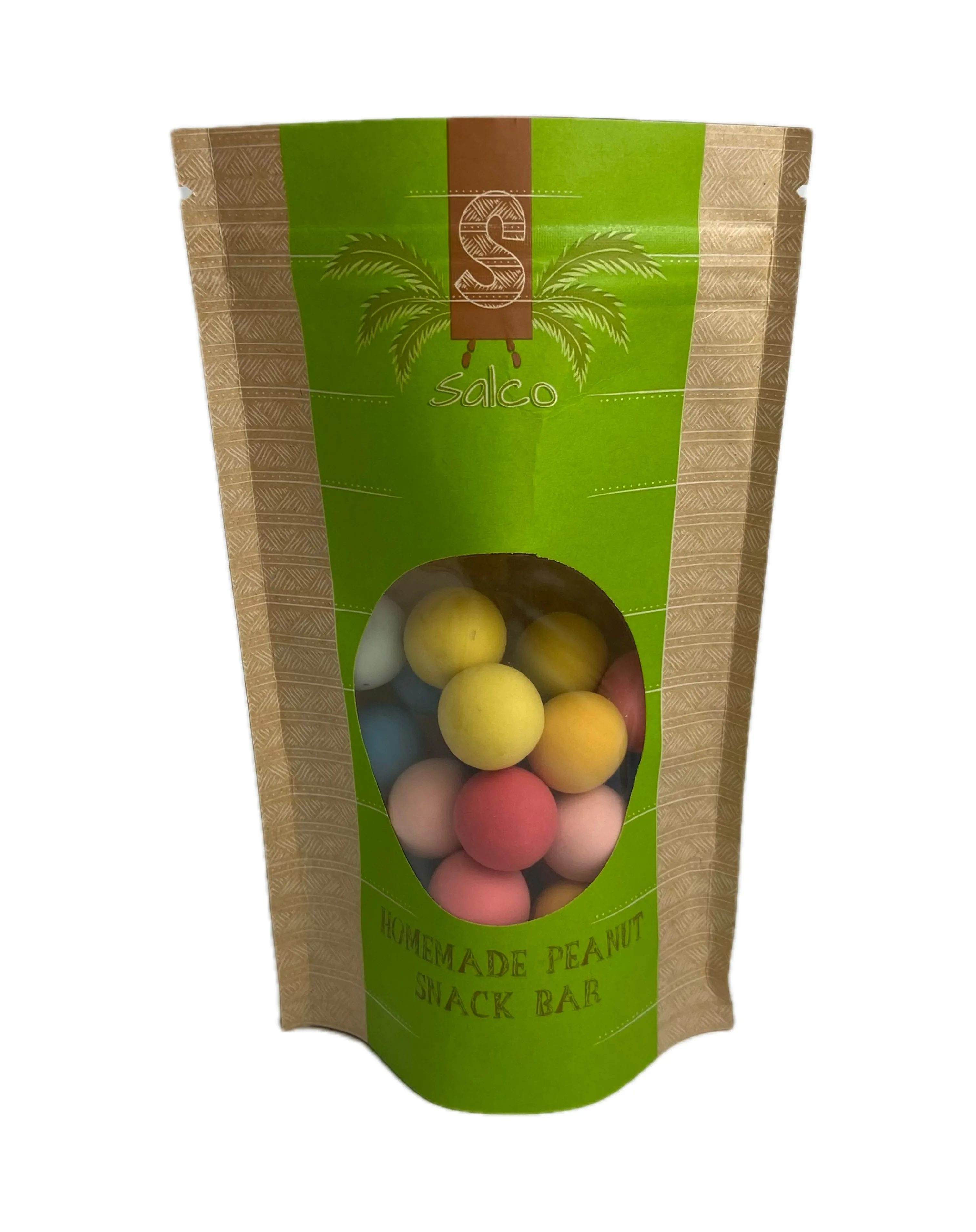 Wholesalers zipper kraft paper bag with window stand up peanut snack packaging bag