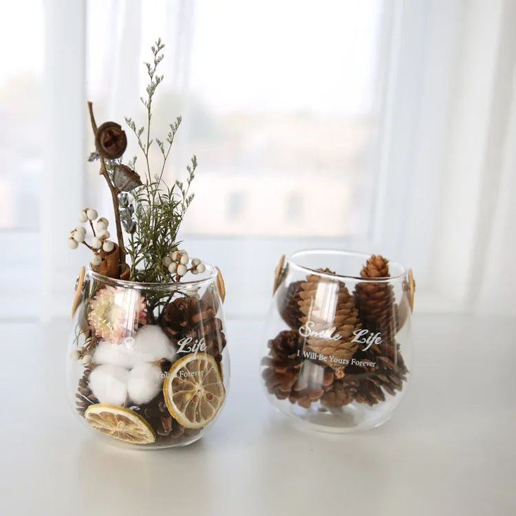 Furniture Decorations Portable Round Glass Vase with Handle Candle Holder