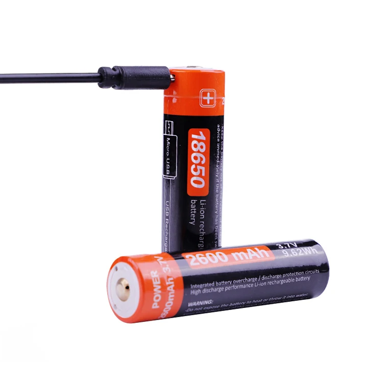  3 7 V ICR 18650 литий-ионный перезаряжаемый аккумулятор 2600mAh с Micro USB зарядным
