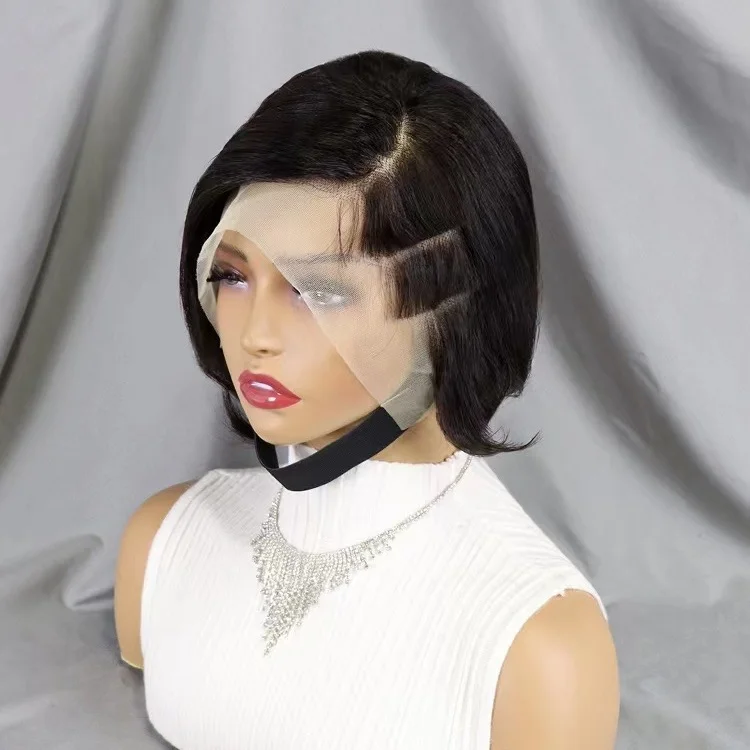 Wholesale best human hair straight hair  black color pixie cut human hair wigs