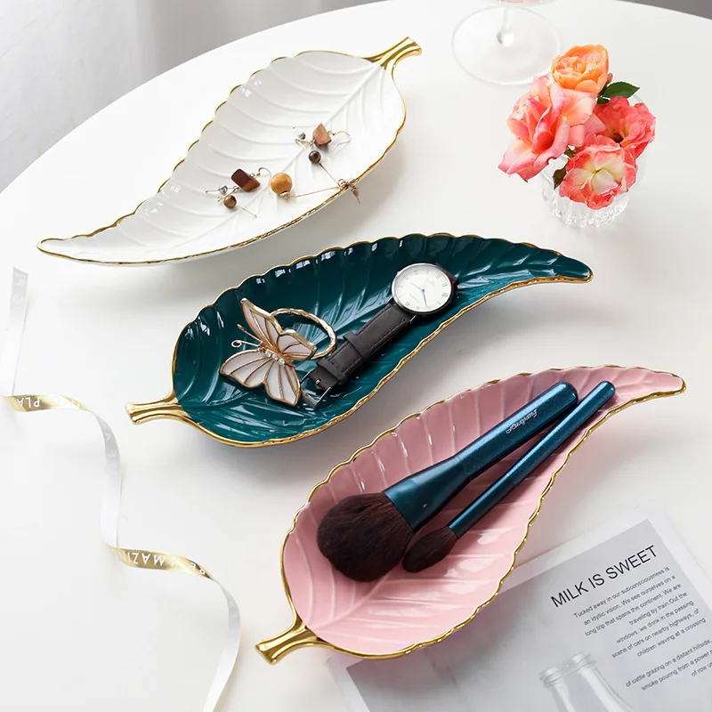AL Nordic Ins Style Ceramic Feather Banana Leaf Plate Home Decor Storage Plate Jewelry Tray Porcelain Dessert Plate
