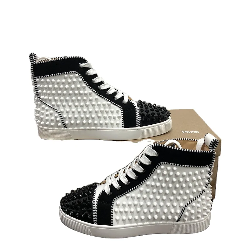 
high-top mens red bottom shoes with spikes black and white real leather famous brands for women luxury designer sneakers 