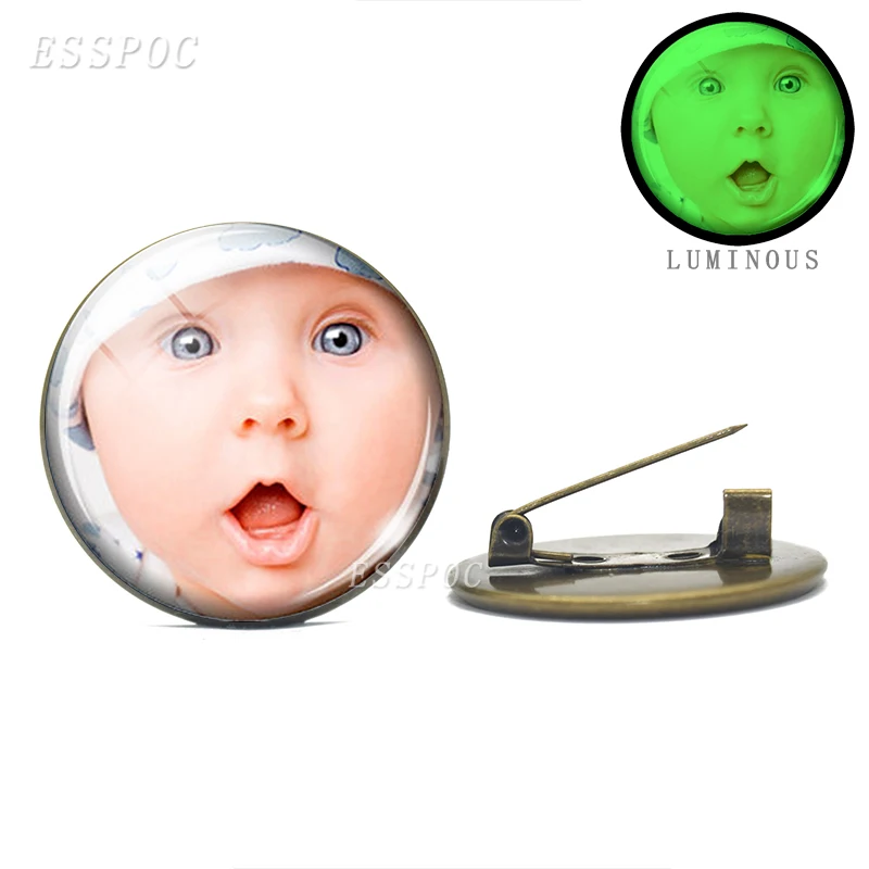 Trendy Personality DIY Customize  Brooches Custom Luminous Glass Brooch Photo Friends Baby Lover Custom Pin Gift for Family