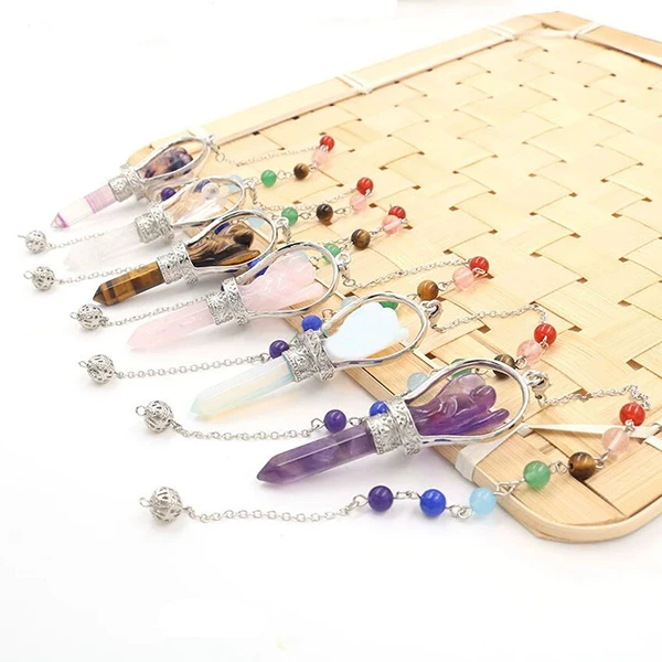 Оптовая продажа кристалл лечебный камень аметист модные ювелирные изделия Шестигранная башня ангел дух маятник