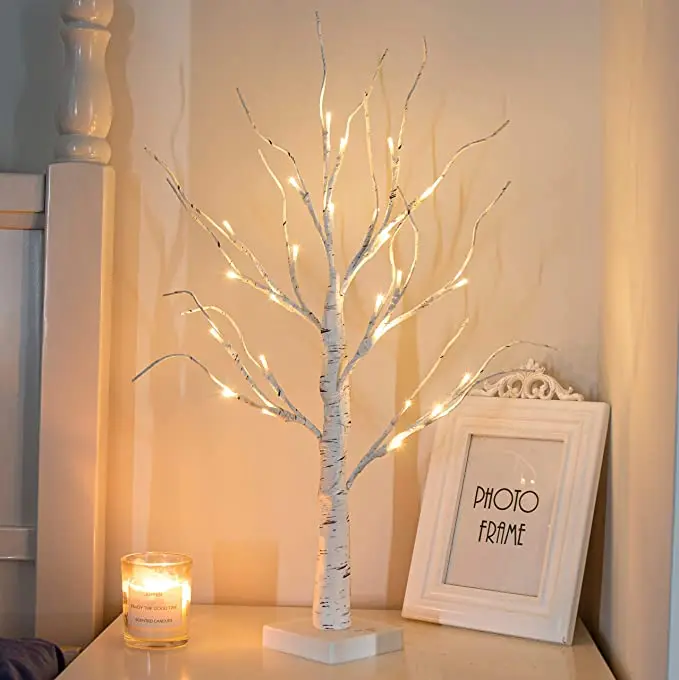 24LT Lighted Birch Tree Battery Powered Timer Warm White LED Artificial Branch Tree for Home Party Festival Wedding Decor