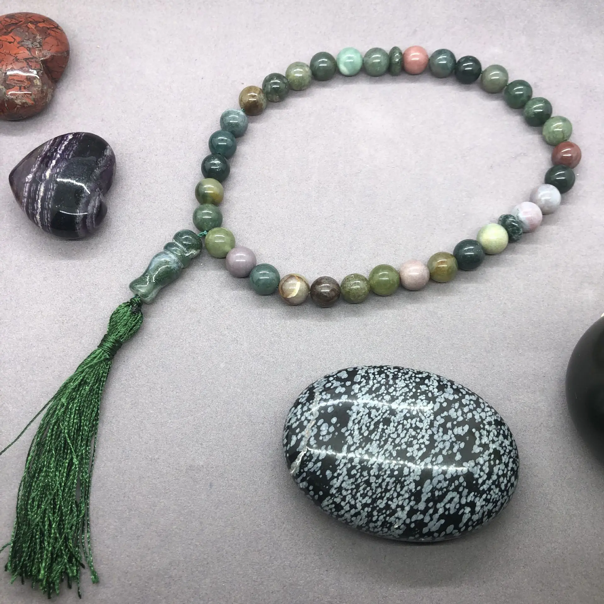 handmade boho natural gemstone islamic muslim prayer beads bracelet tasbih tassel pendant accessory