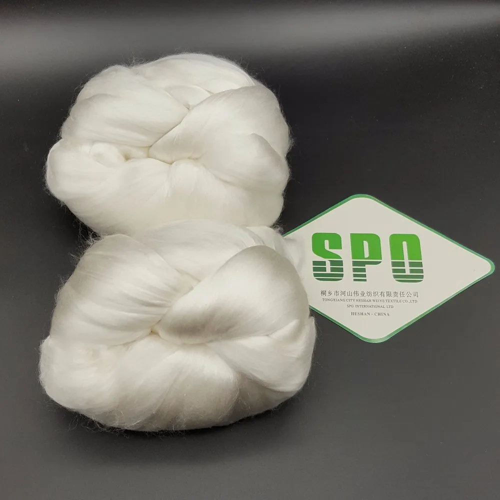 100 Pure Undyed Mulberry Silk Fiber Silk Tops Raw Material Blending with cashmere, wool and cotton for cut 3.8cm