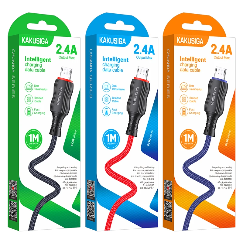 KAKUSIGA Hot Sale Factory Price 1 Meter Bold Cable Body 2.4A Micro Charging Data Cable for Charging + Transmission