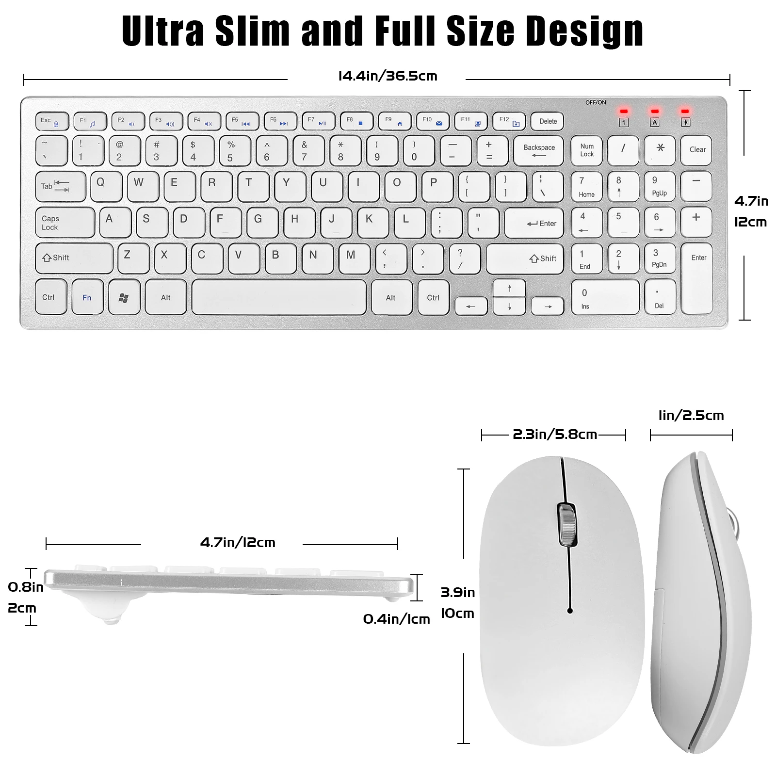 Ergonomic Compact  2.4G USB Nano Full Size 102 Key Scissors-key Quiet Wireless Keyboard and Mouse Combos