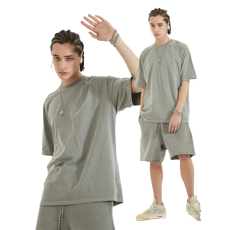 Custom design t shirt clothing 220g plain street simple heavy 100% cotton t shirt unisex