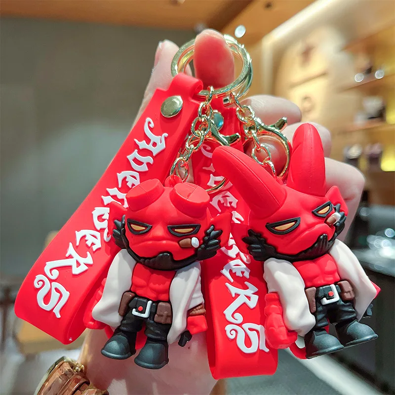 Cross border cartoon Hellboy keychain Cool Hellbringer anime figure 3D keychain Pvc bag pendant car key pendant