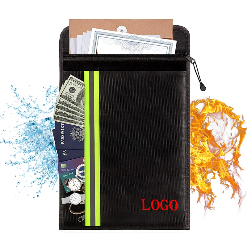 Reflective strip high temperature fireproof and waterproof A4 safe file storage money fireproof bag
