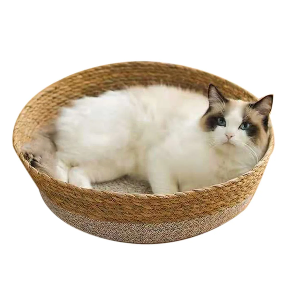handmade rattan storage basket weave cat dog bed grass rattan cat litter net red straw dog litter cat scratching board basket