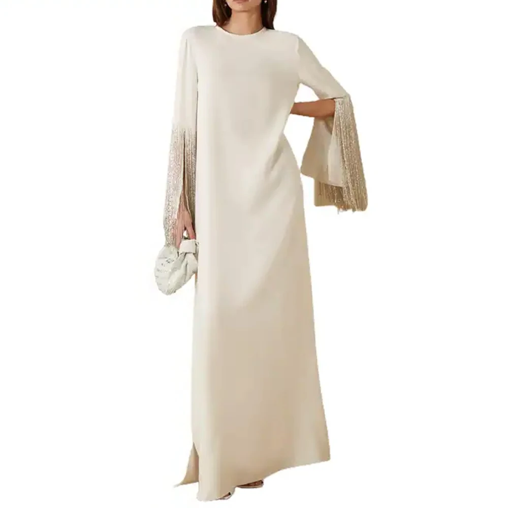 White Bandage Dresses for Women 2023 Dubai Caftan Clothes Modest Evening Dress Rompers Toddler Girls Caftan Full Natural Simple
