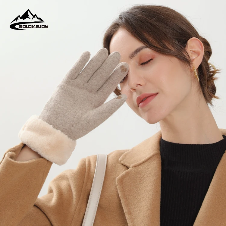 GOLOVEJOY DY35 Wholesale Knitted Cashmere Gloves Women Mittens Warm Touch Screen Winter Cashmere Gloves
