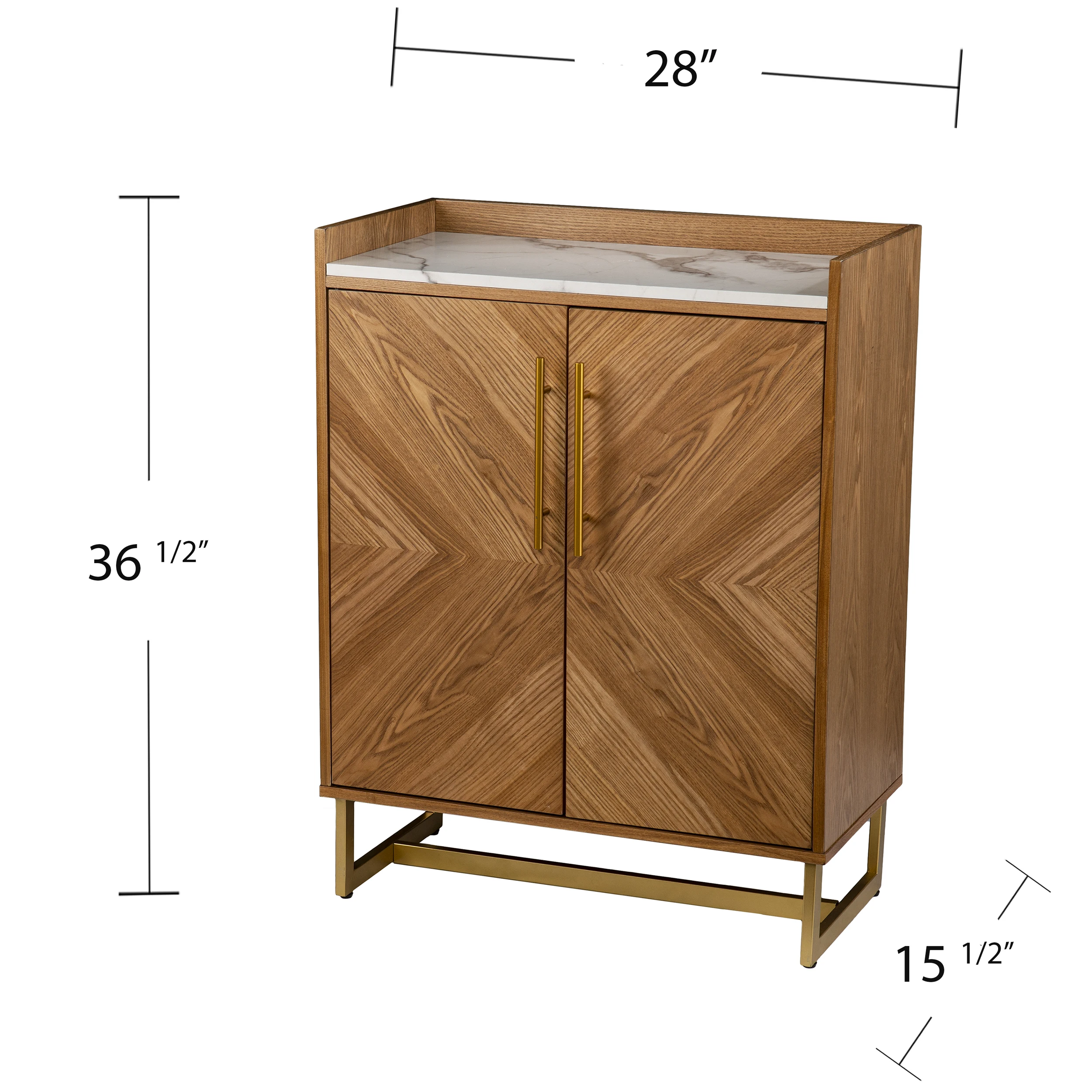 Functional  Contemporary Anywhere Small Wooden Bar Cabinet With Marble Paper Top Iron Legs