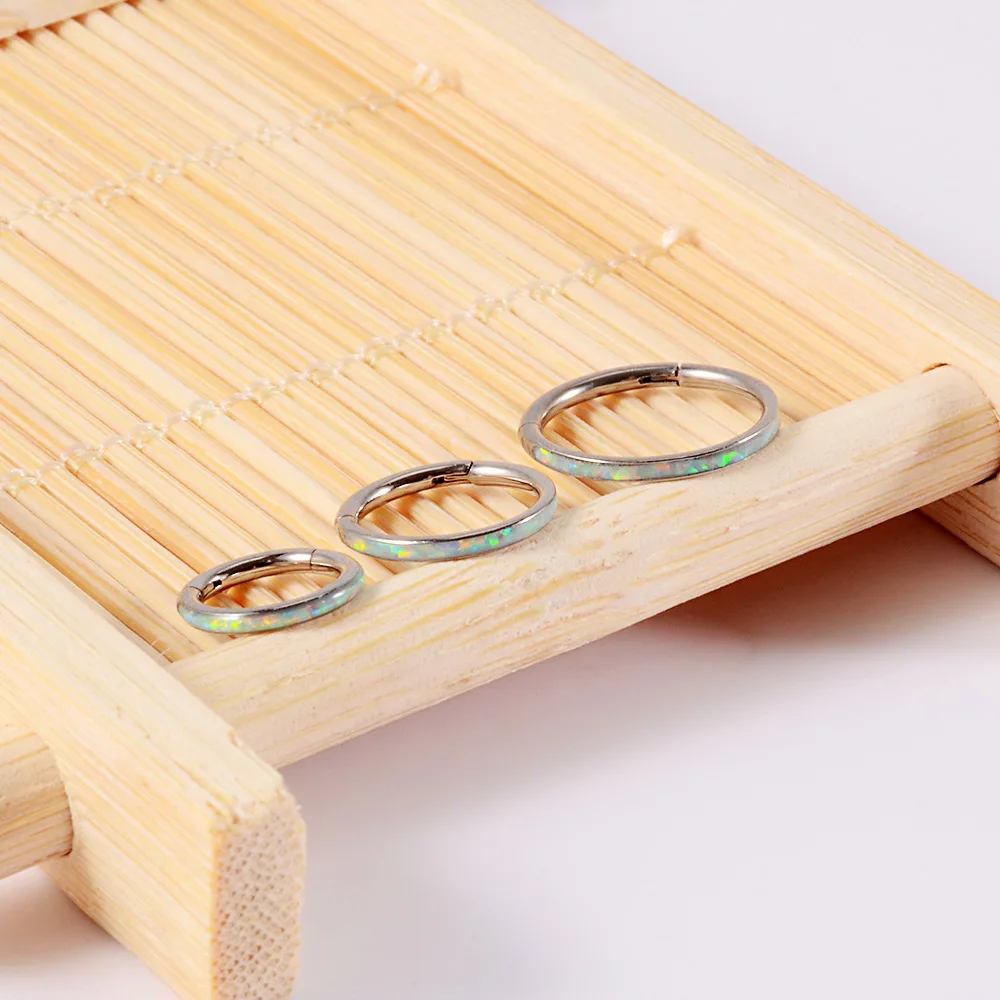 R.Gem. 16G G23 Titanium Opal Cartilage Earrings Nose Ring Lip Rings Hinged Daith Septum Piercing Jewelry