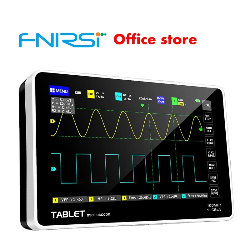 FNIRSI 1013D Digital Oscilloscope 100MHz 2Channels 1GSa/s Real Time sample rate USB host and device connectivity 7 Inch