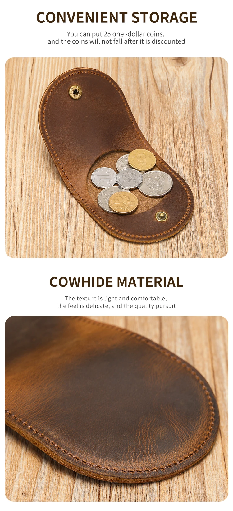 British Style Handy Coin Wallet Crazy Horse Leather Cowhide Fabric Wallet Secure Anti-theft Coin Wallet